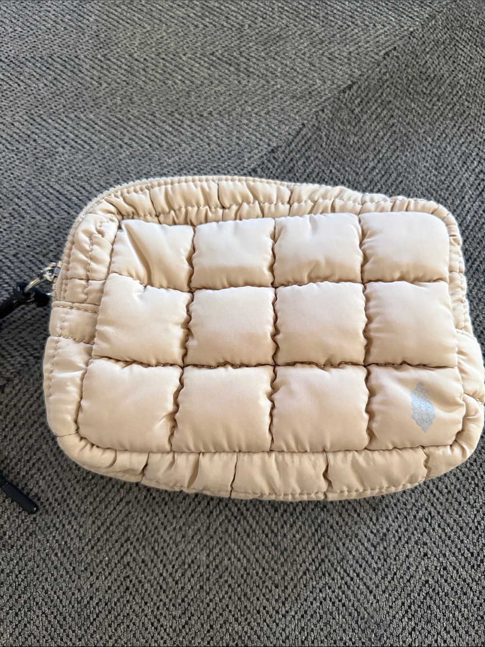 FP Movement by Free People Padded Quilted Cosmetic Pouch in Light Beige